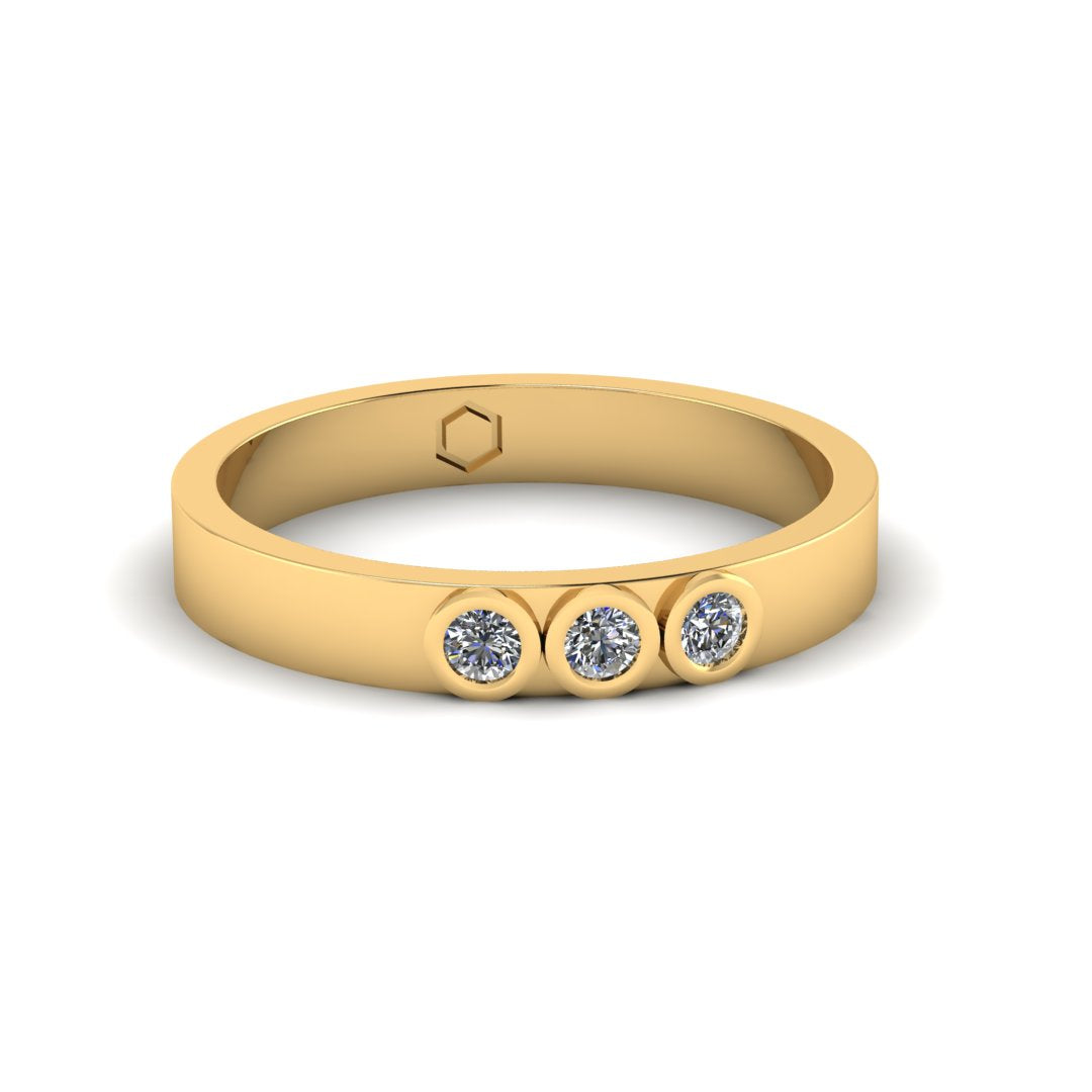 This Cyclical Thin Ring is a sophisticated choice featuring 3 stunning Lab Grown Diamonds. Its refined design and modern aesthetics make it the perfect accessory for any occasion. It is the perfect piece for for stacking. Mix, match, and layer with our additional cyclical rings to complete the look. 